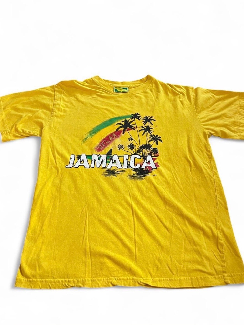 Vintage 90s Men’s Yellow Jamaica Shirt Palm Trees Beach Size M